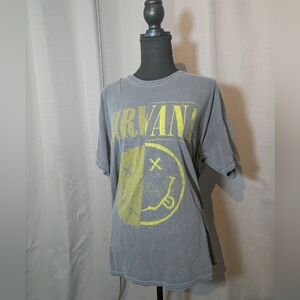 NIRVANA Gray and Yellow Graphic Tee
